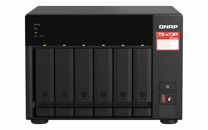 QNAP - 6-Bay QTS and QuTS hero NAS - TS-673A-8G - Up to 6 HDD/SSD Hot-Swap - AMD Ryzen - Ryzen V1500B Quad-Core - Processor frequency 2.2 GHz - 8 GB - DDR4