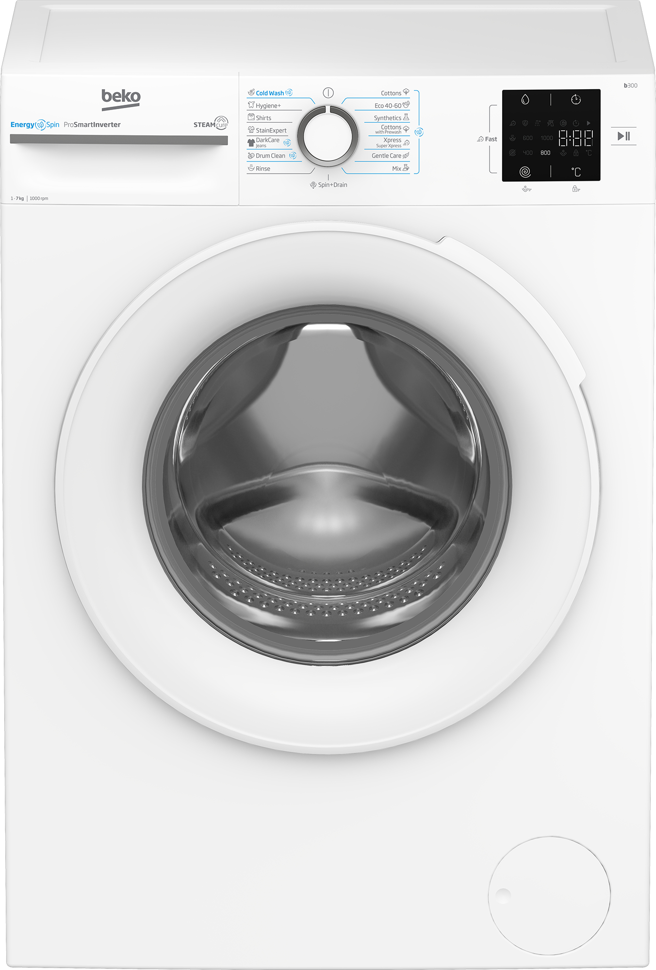 BEKO Washing machine BM3WFSU37013WW, 7 kg, Energy class A, 49.6 cm, 1000 rpm, Inverter motor, Steam Cure
