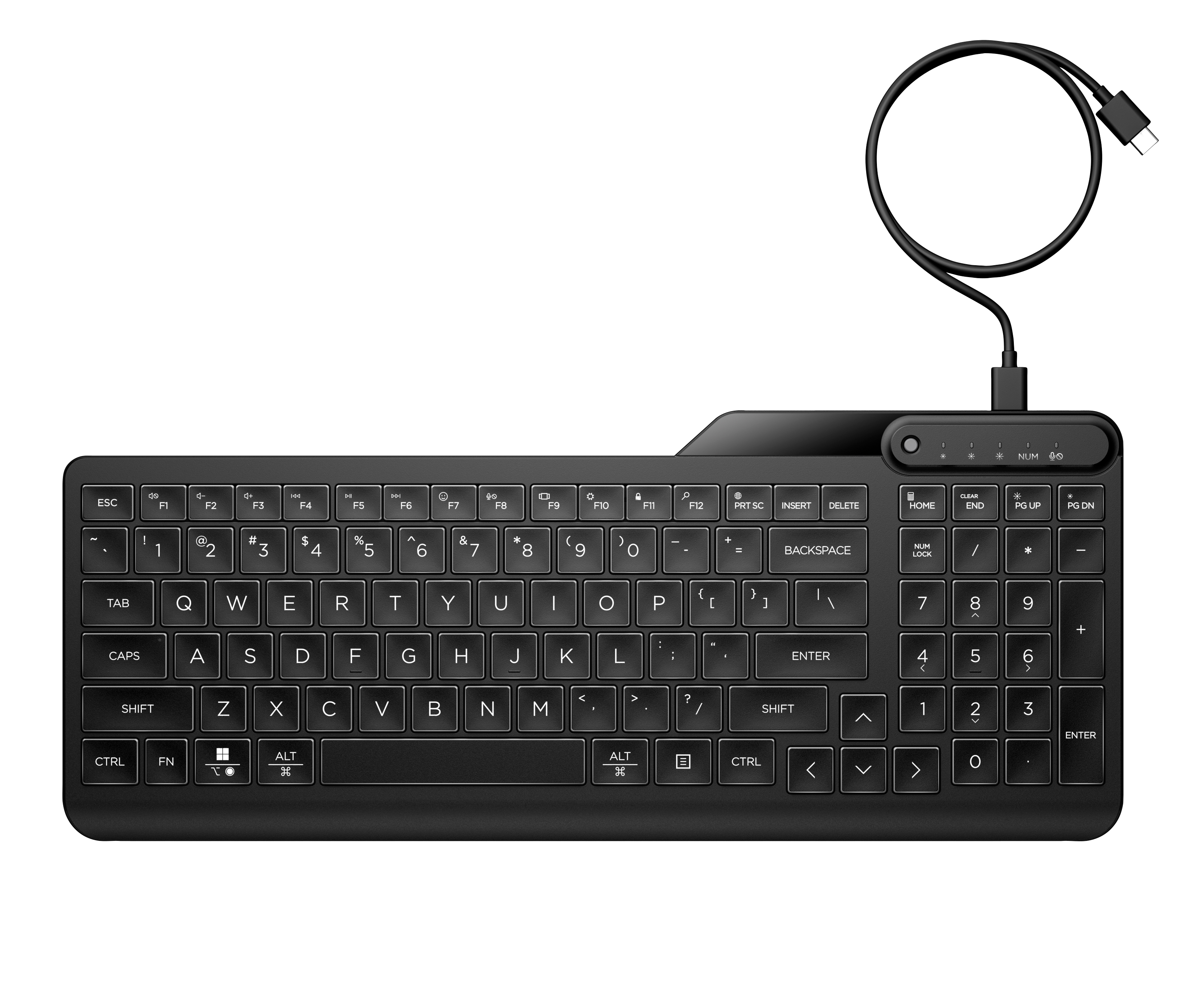 HP 405 Backlit USB-C Wired 24/7 Keyboard, Spill Resistant, Sanitizable, Programmable, Adjustable Tilt and LED brightness - Black - US ENG