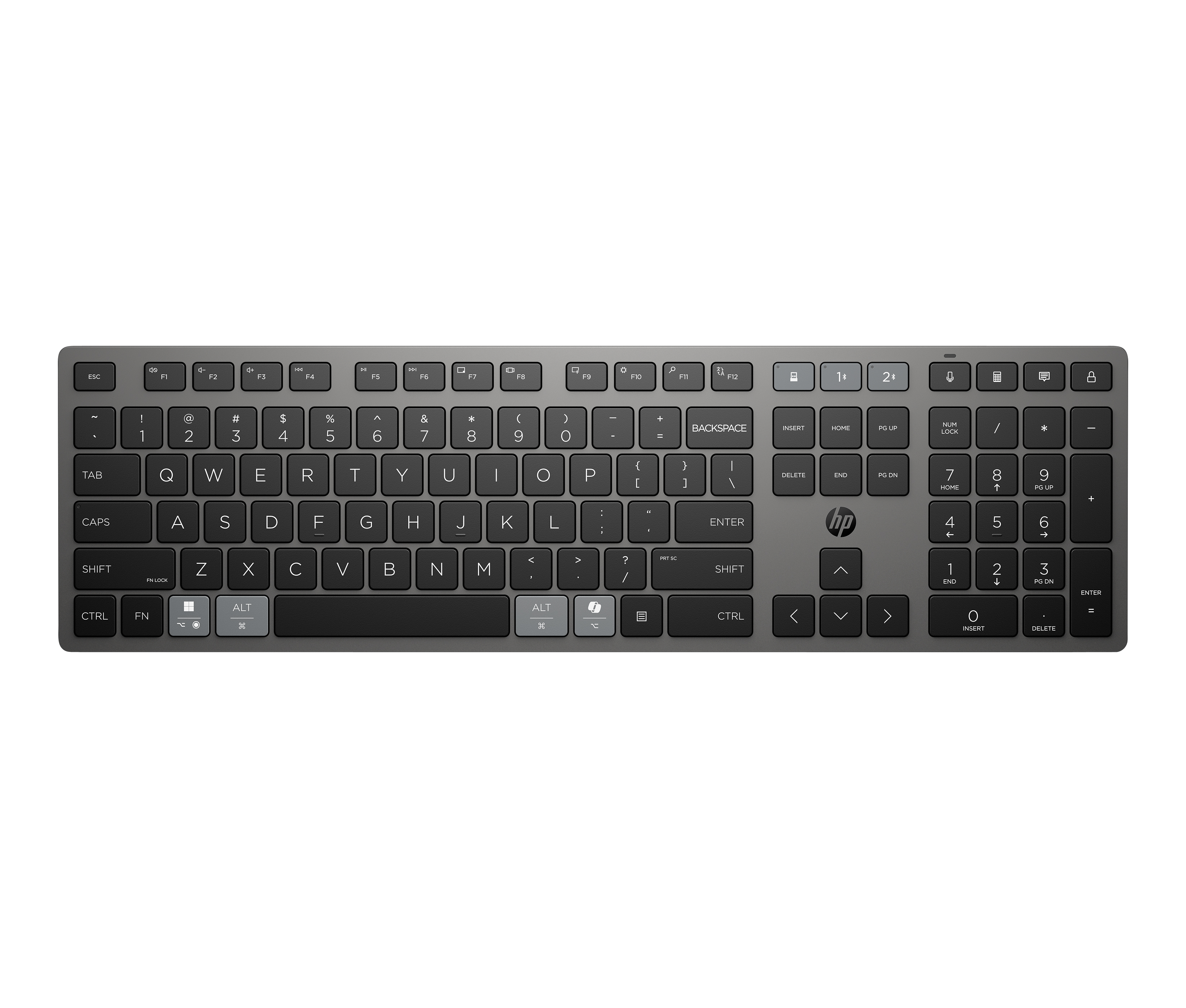 HP 725 Wireless Keyboard - Multi-Device, Dual-Mode, Programmable, Rechargeable - Nightfall Black, spill resistant - ENG