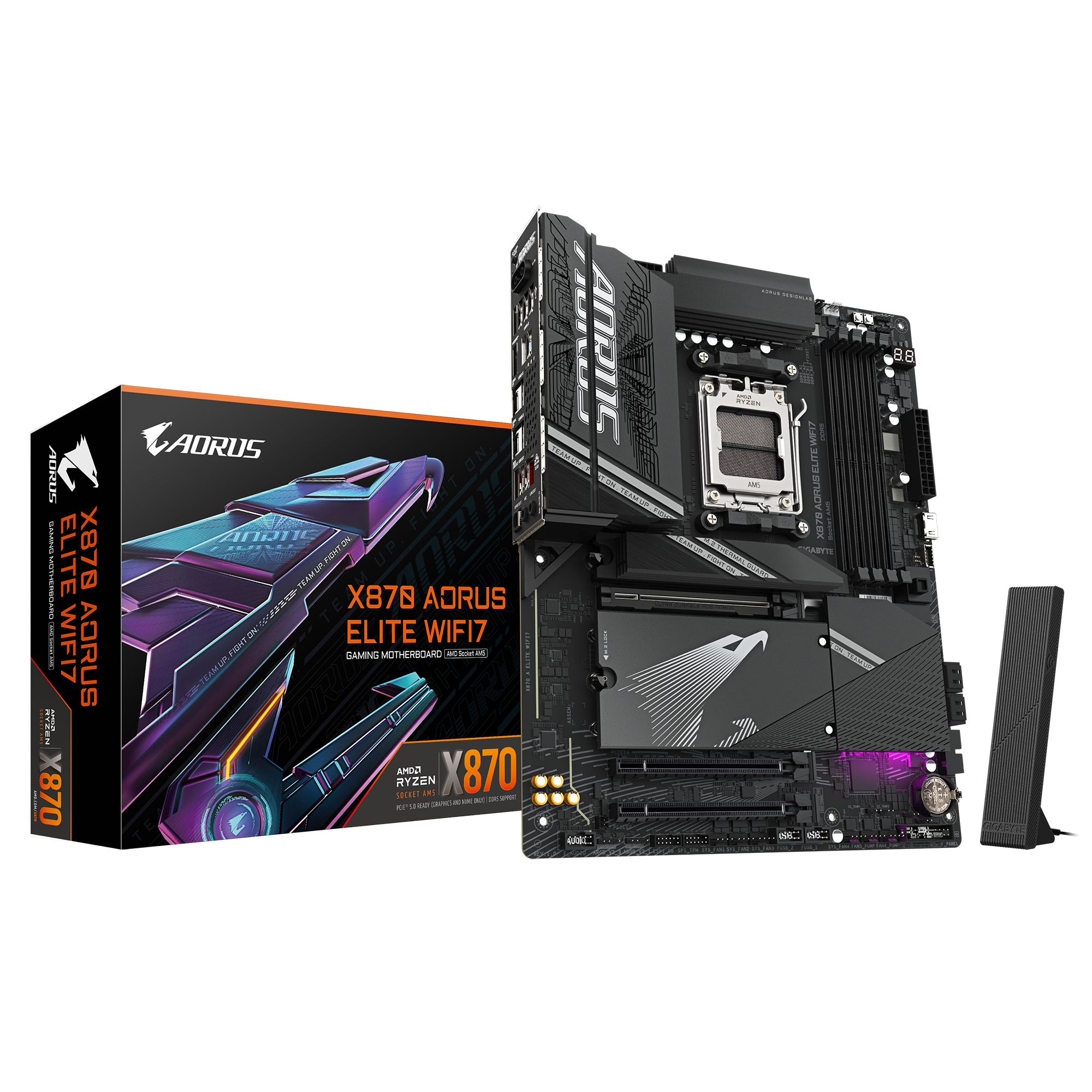 Gigabyte X870 AORUS ELITE WIFI7 - Processor family AMD - Processor socket AM5 - DDR5 - Supported hard disk drive interfaces SATA, M.2 - Number of SATA connectors 4
