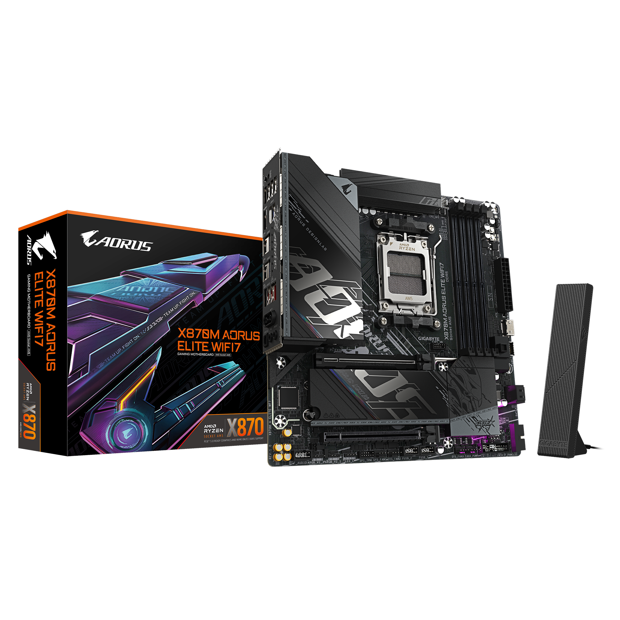 Gigabyte X870M AORUS ELITE WIFI7 - Processor family AMD - Processor socket AM5 - DDR5 - Supported hard disk drive interfaces SATA, M.2 - Number of SATA connectors 2