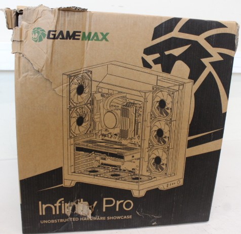 SALE OUT. Gamemax - Case - INFINITY PRO BK - ATX - Gamemax Case - INFINITY PRO BK - ATX - DAMAGED PACKAGING AND GLASS. DETACHED AND WARPED GLASS TOP FIXTURE