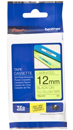 BROTHER TZEC31 12mm BLACK ON FLUO. YELLO