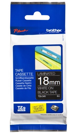 Brother TZ-E345 18mm White on Black P-Touch Label - Brother